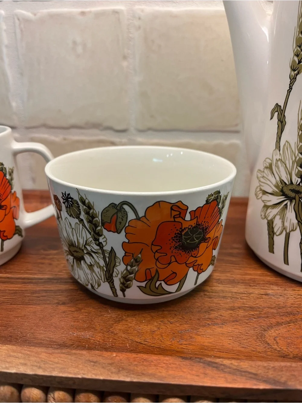 J & G Meakin of England Vtg Floral Porcelain Coffee/Tea Set Orange Poppies